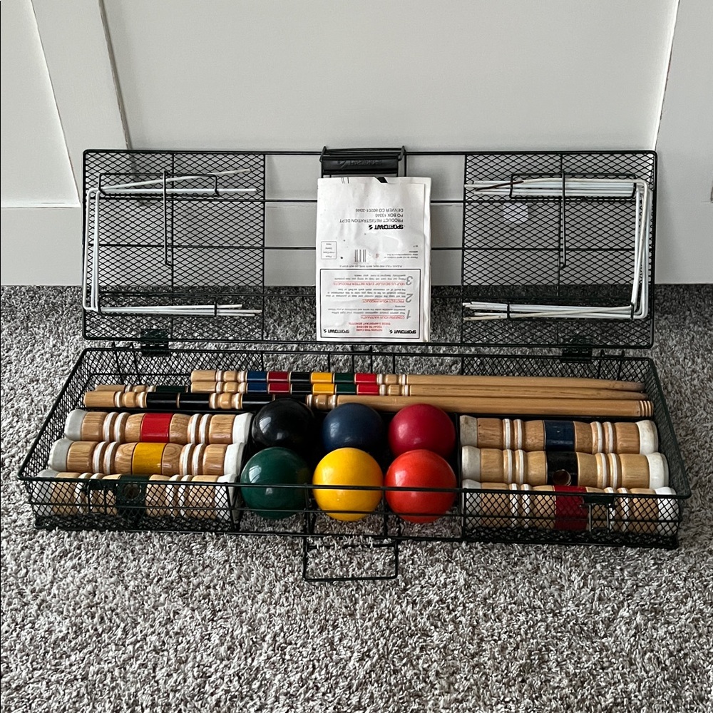 Vintage Sportcraft Croquet Set 02041 Metal Wire Cage Carry Case 2001 Complete